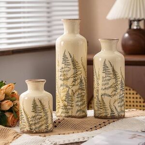 Elegant Cream Fern Vase 3 Set